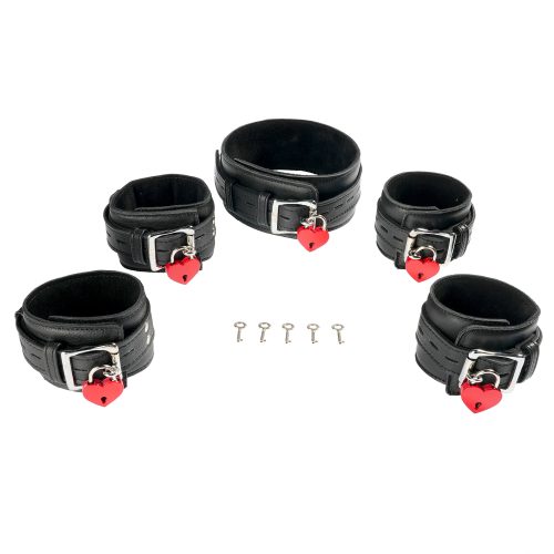 5 Piece Leather Collar Cuffs Set by Kink - Bundles