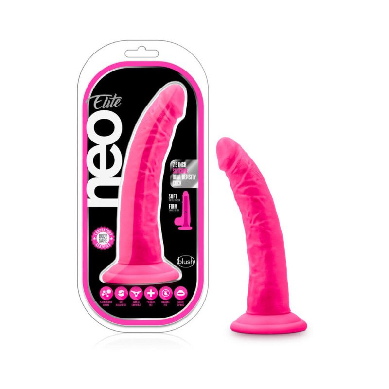 Neo Elite 7.5 in. Silicone Dual Density Dildo Neon Pink - Dildo Play