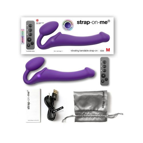 Strap-On-Me Rechargeable Remote-Controlled Silicone Vibrating Bendable Strap-On Purple M - Dildo Play