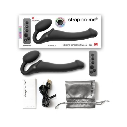 Strap-On-Me Rechargeable Remote-Controlled Silicone Vibrating Bendable Strap-On Black M - Dildo Play