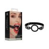 Ouch! Adjustable Silicone Ring Gag With Leather Straps Black - Bondage Play