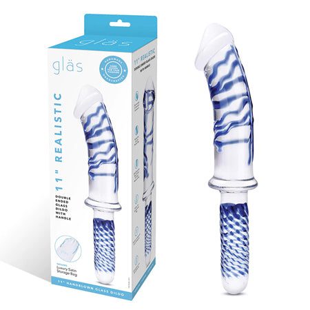 Glas 11 in. Realistic Double Ended Glass Dildo with Handle - Dildo Play