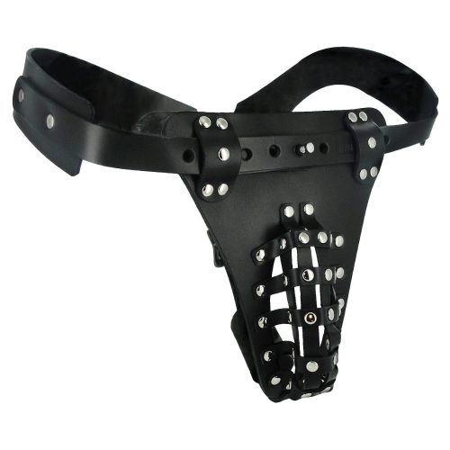 The Safety Net Leather Male Chastity Belt with Anal Plug Harness - Chastity