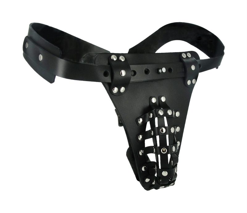 The Safety Net Leather Male Chastity Belt with Anal Plug Harness - Chastity