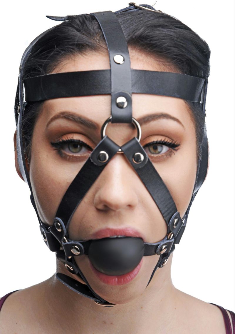 Leather Head Harness with Ball Gag - Gags