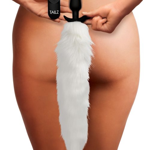 Vibrating White Fox Tail Slender Anal Plug - Anal Play