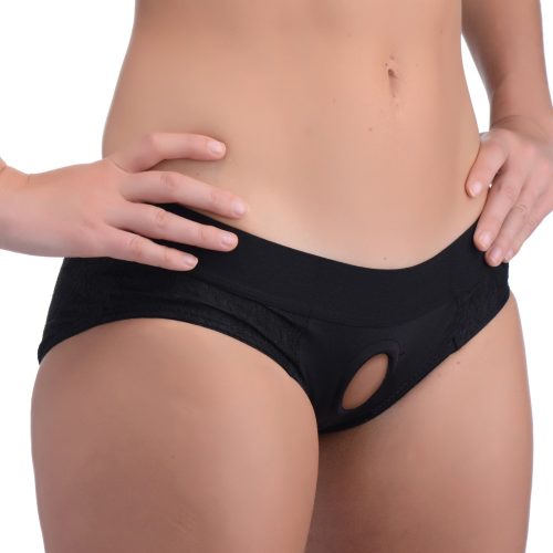 Lace Envy Black Crotchless Panty Harness - Dildo Play