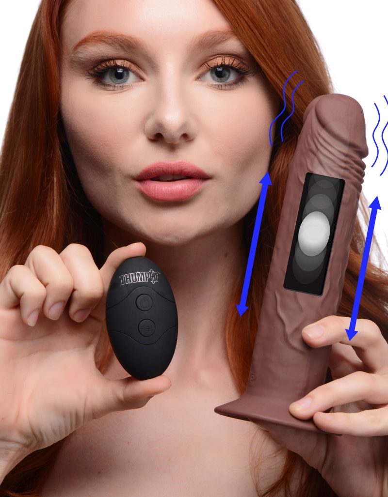 Remote Control Vibrating and Thumping Dildo - Brown - Sex Toys