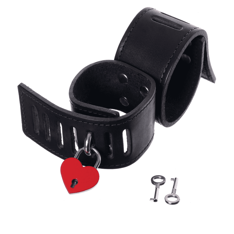 core by kink secure leather cross cuff with 2 love locks 803355