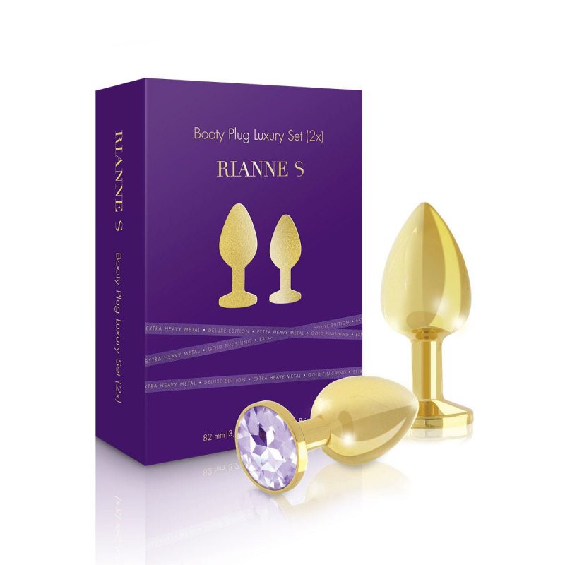 rianne s booty plug set 2 gold stainless steel gem butt plugs 138416