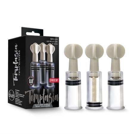 Blush Temptasia Clit and Nipple Twist Suckers 3-Piece Set Clear - Bondage Play